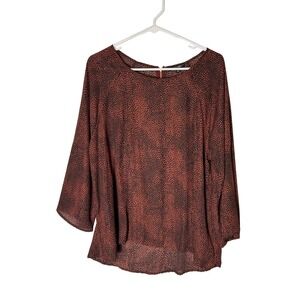 Papermoon Larie Crew Neck Blouse Burgundy Black Animal Print XL NWT